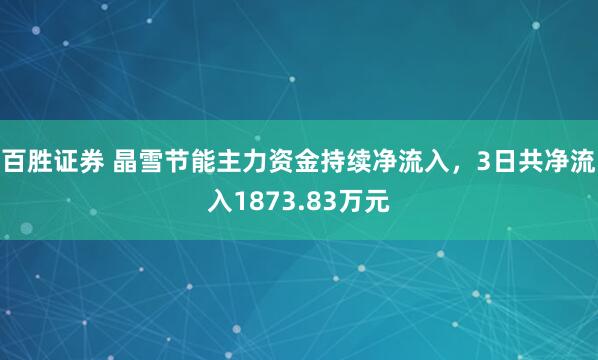 百胜证券 晶雪节能主力资金持续净流入，3日共净流入1873.83万元