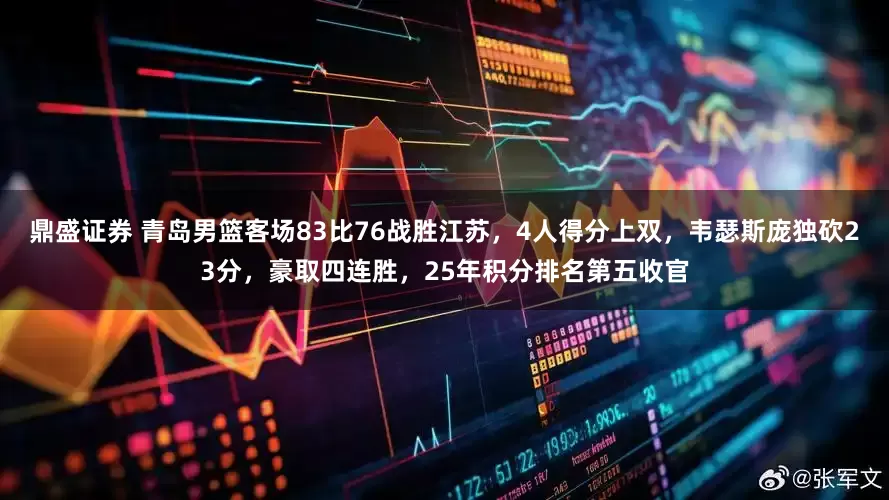 鼎盛证券 青岛男篮客场83比76战胜江苏,4人得分上双,韦瑟斯庞独砍23分,豪取四连胜,25年积分排名第五收官